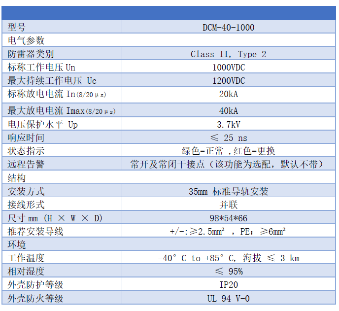 1000V直流浪涌保護(hù)器 DCM-40-1000